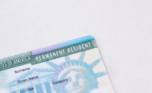 A close up of the green card